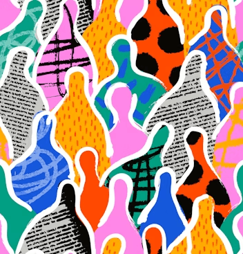 Abstract bottle silhouettes with newspaper text patterns